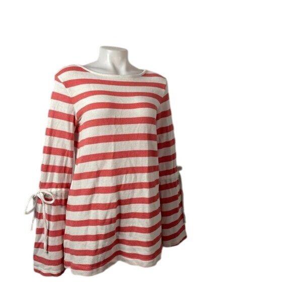 Caslon Pink White Striped Bell Sleeve Dress Gogo Style Oversized Sweater Dress S - Picture 5 of 13